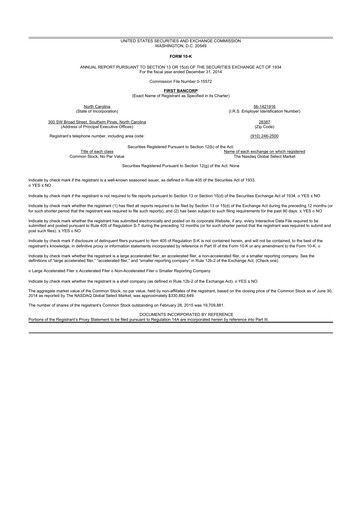 Thumbnail First Bancorp
 10-K Annual Report 2014