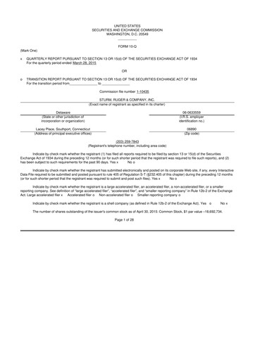Thumbnail Sturm, Ruger & Co 10-Q Quarterly Report FY 
