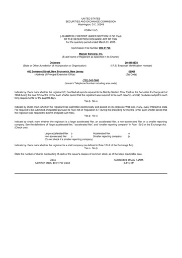 Thumbnail Magyar Bancorp 10-Q Quarterly Report FY2015 