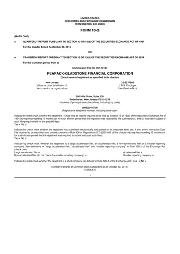 Thumbnail Peapack-Gladstone Financial 10-Q Quarterly Report FY2015 