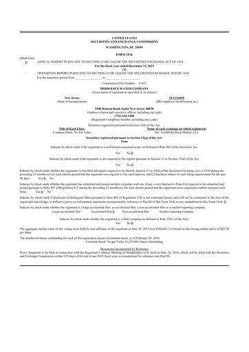 Thumbnail Middlesex Water Company
 10-K Annual Report 2015