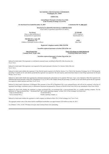 Thumbnail Peapack-Gladstone Financial 10-K Annual Report 2015