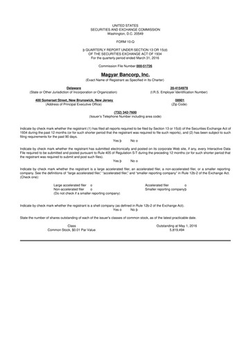 Thumbnail Magyar Bancorp 10-Q Quarterly Report FY2016 