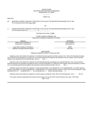 Thumbnail Sturm, Ruger & Co 10-Q Quarterly Report FY 