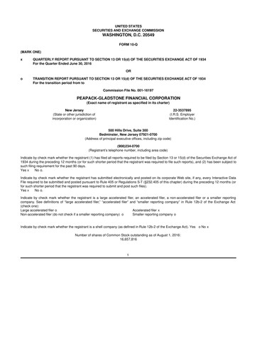 Thumbnail Peapack-Gladstone Financial 10-Q Quarterly Report FY2016 
