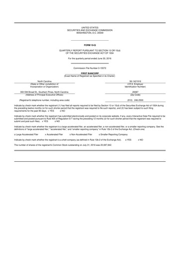 Thumbnail First Bancorp
 10-Q Quarterly Report FY2016 