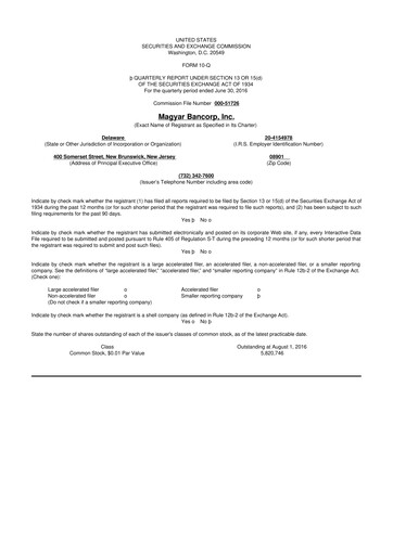 Thumbnail Magyar Bancorp 10-Q Quarterly Report FY2016 