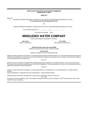 Thumbnail Middlesex Water Company
 10-Q Quarterly Report FY2016 