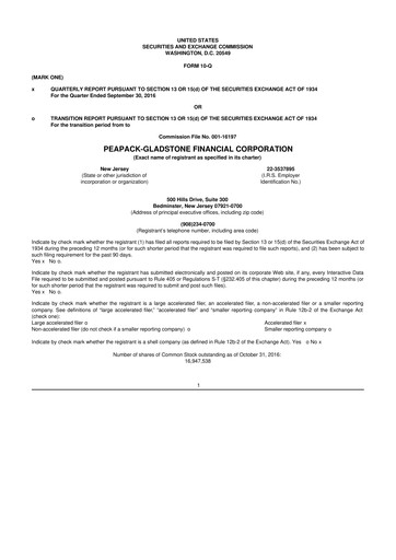 Thumbnail Peapack-Gladstone Financial 10-Q Quarterly Report FY2016 
