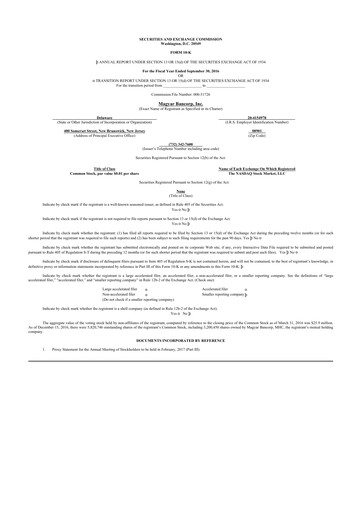 Miniature Magyar Bancorp 10-K Rapport annuel 2016