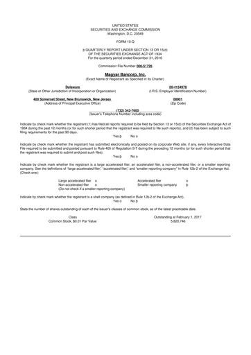 Thumbnail Magyar Bancorp 10-Q Quarterly Report FY2017 