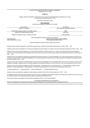 Thumbnail First Bancorp
 10-K Annual Report 2016