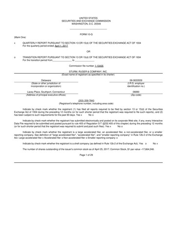 Thumbnail Sturm, Ruger & Co 10-Q Quarterly Report FY 