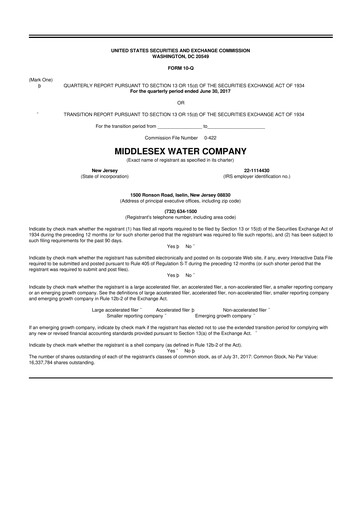 Thumbnail Middlesex Water Company
 10-Q Quarterly Report FY2017 