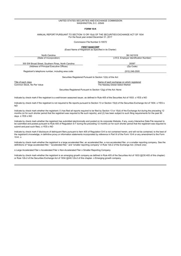 Thumbnail First Bancorp
 10-K Annual Report 2017