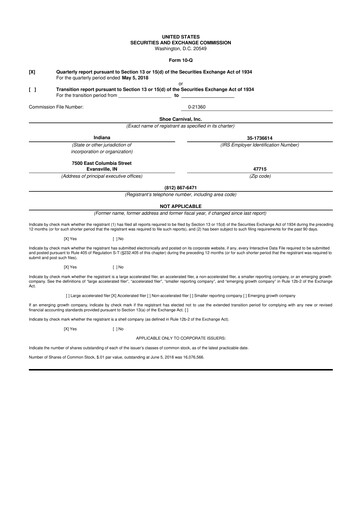 Thumbnail Shoe Carnival
 10-Q Quarterly Report FY2018 