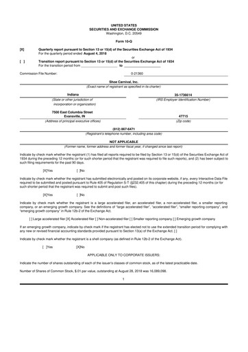 Thumbnail Shoe Carnival
 10-Q Quarterly Report FY2018 