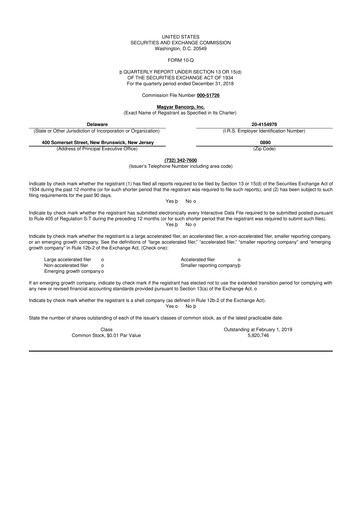 Thumbnail Magyar Bancorp 10-Q Quarterly Report FY2019 