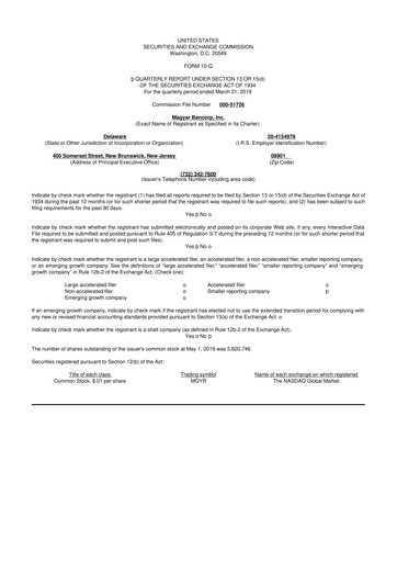 Thumbnail Magyar Bancorp 10-Q Quarterly Report FY2019 