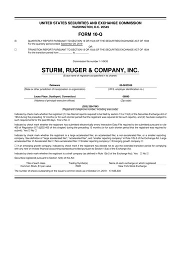 Thumbnail Sturm, Ruger & Co 10-Q Quarterly Report FY 