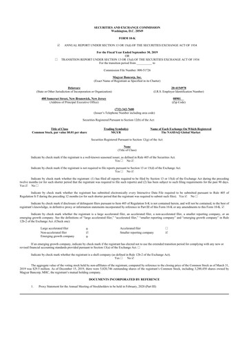 Miniature Magyar Bancorp 10-K Rapport annuel 2019