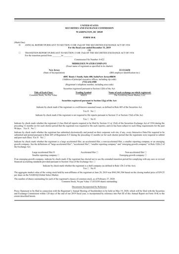 Thumbnail Middlesex Water Company
 10-K Annual Report 2019