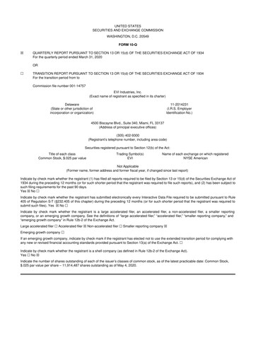 Thumbnail EVI Industries 10-Q Quarterly Report FY2020 