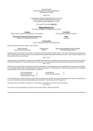 Thumbnail Magyar Bancorp 10-Q Quarterly Report FY2020 