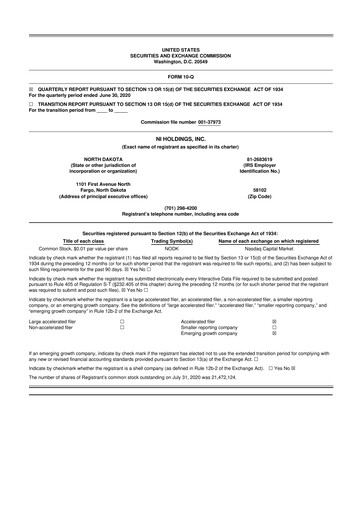 Thumbnail NI Holdings
 10-Q Quarterly Report FY2020 