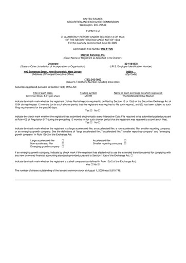 Thumbnail Magyar Bancorp 10-Q Quarterly Report FY2020 