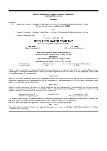 Thumbnail Middlesex Water Company
 10-Q Quarterly Report FY2020 