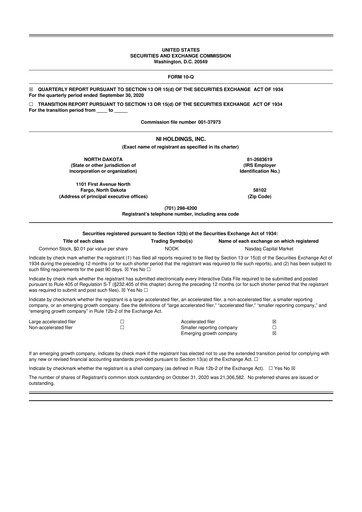 Thumbnail NI Holdings
 10-Q Quarterly Report FY2020 