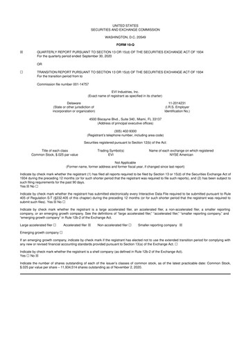 Thumbnail EVI Industries 10-Q Quarterly Report FY2021 