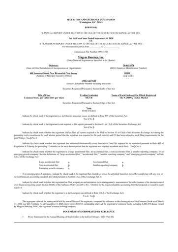 Miniature Magyar Bancorp 10-K Rapport annuel 2020