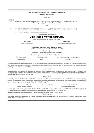 Thumbnail Middlesex Water Company
 10-Q Quarterly Report FY2021 