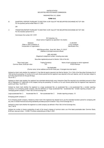 Thumbnail EVI Industries 10-Q Quarterly Report FY2021 