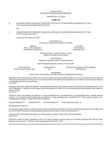 Thumbnail EVI Industries 10-Q Quarterly Report FY2022 
