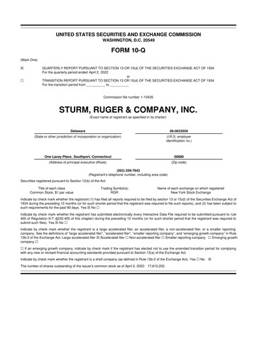 Thumbnail Sturm, Ruger & Co 10-Q Quarterly Report FY 