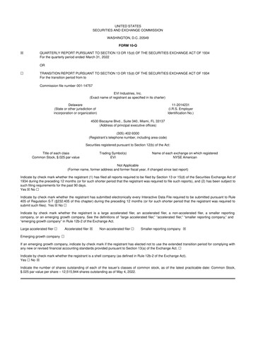 Thumbnail EVI Industries 10-Q Quarterly Report FY2022 