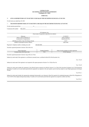 Thumbnail EVI Industries 10-K Annual Report 2022