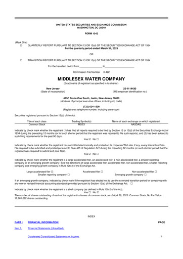 Thumbnail Middlesex Water Company
 10-Q Quarterly Report FY2023 