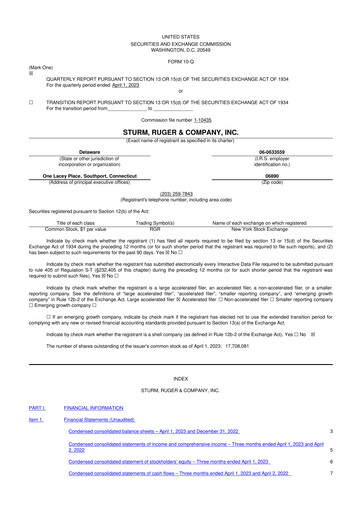 Thumbnail Sturm, Ruger & Co 10-Q Quarterly Report FY 