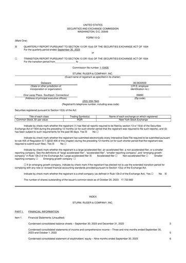 Thumbnail Sturm, Ruger & Co 10-Q Quarterly Report FY 