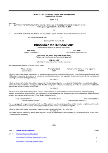 Thumbnail Middlesex Water Company
 10-Q Quarterly Report FY2023 