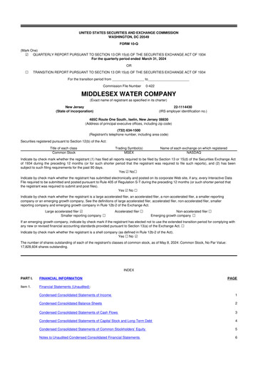 Thumbnail Middlesex Water Company
 10-Q Quarterly Report FY2024 