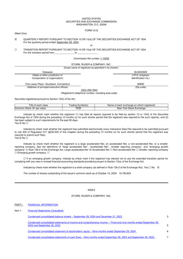 Thumbnail Sturm, Ruger & Co 10-Q Quarterly Report FY 