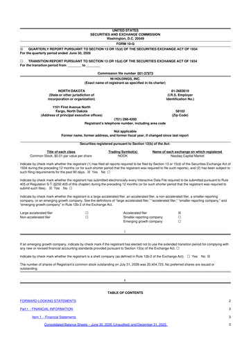 Miniature NI Holdings
 10-Q Rapport trimestriel 2026 