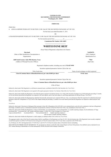 Thumbnail Whitestone REIT 10-K Annual Report 2011