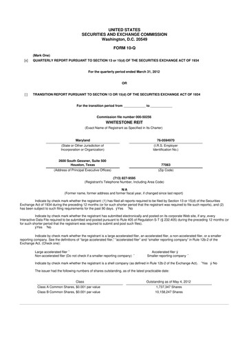 Thumbnail Whitestone REIT 10-Q Quarterly Report FY2012 