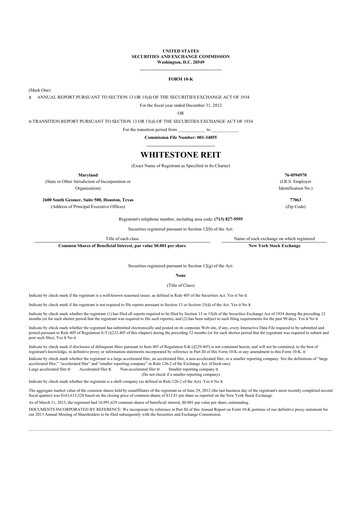 Thumbnail Whitestone REIT 10-K Annual Report 2012